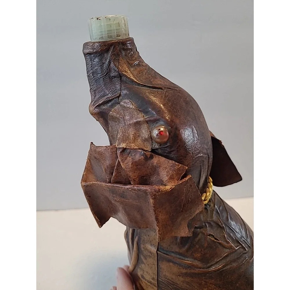 Vintage‎ Vetropelle Brown Leather Wrapped Elephant Gold Chain Wine Bottle